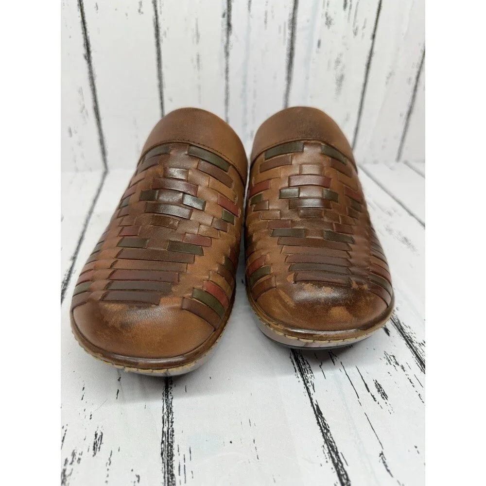 BORN Yucatan 10 / 42 Clog Slide Wedge Woven Brown Leather Comfort Shoes Womens - Picture 4 of 10